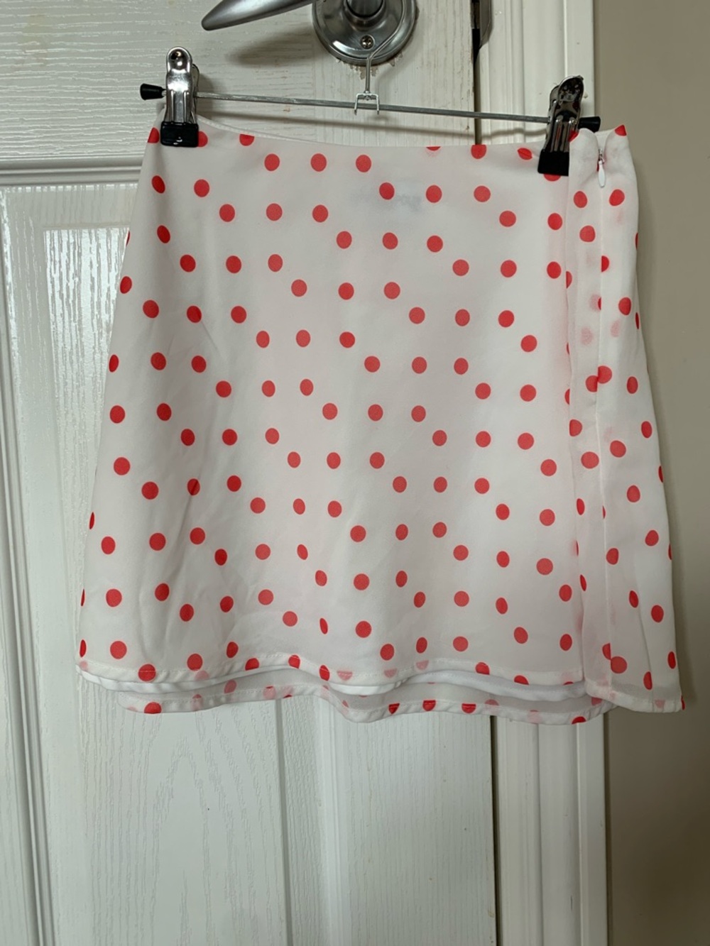 Princess Polly White Mini Skirt with Coral Polka Dots